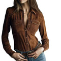 cross-border independent station european and american long-sleeved deerskin velvet shirt women's shirt