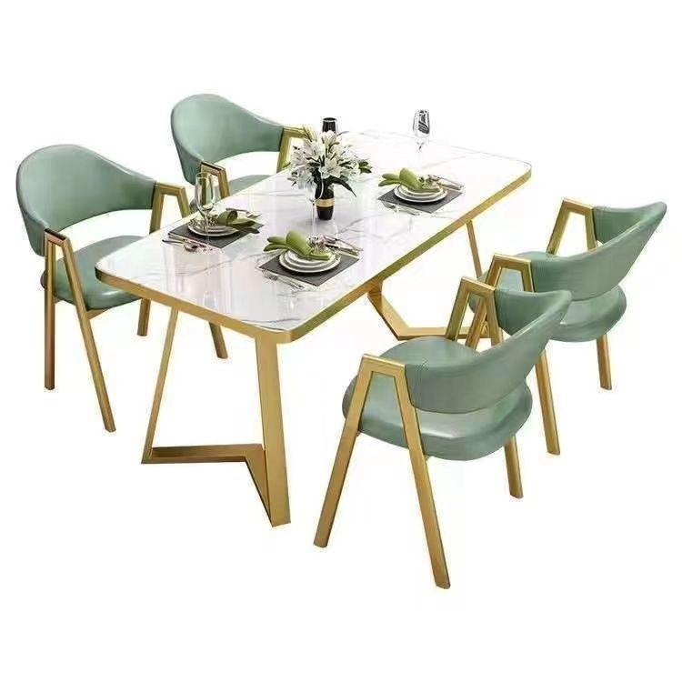 Nordic light luxury negotiation table and chair combination milk tea shop imitation rock slab rectangular in stock reception table and chair combination dining table and chair