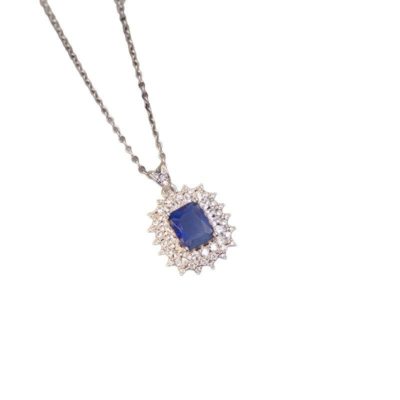 hot-selling fashion light luxury square necklace, earrings, and ring set, featuring sapphire accents. a sophisticated and versatile accessory, perfect for pairing with sweaters and other outfits