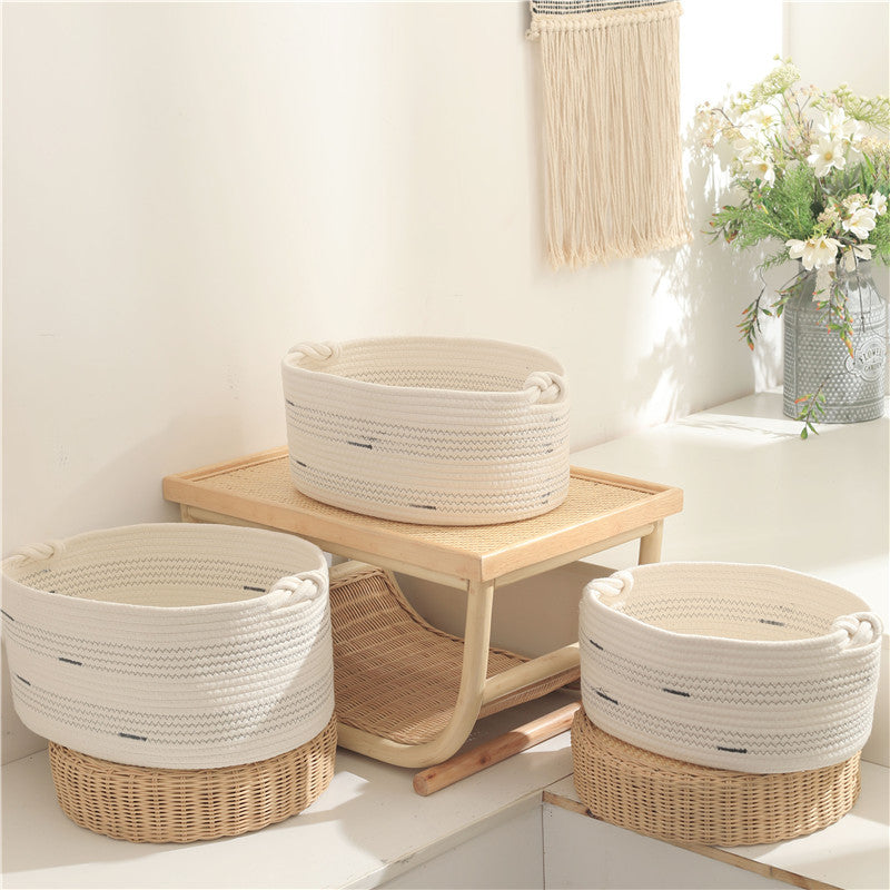 Nordic style simple home cotton thread woven storage basket large capacity storage basket snacks toys sundries basket storage basket