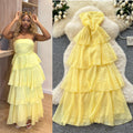 Sleeveless bandeau dress women's summer french style cinched waist slimming elegant vacation style long dress fairy cake dress