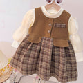 【dropshipping】 stylish kids' fleece-lined autumn/winter vest dress two-piece set - trendy princess dress for baby girls