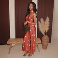 European and american cross-border women's fashion  summer new sexy chic polka dot choker slim fit long sleeveless dress