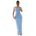 C7670 cross-border   fashion women's elegant mesh one-shoulder bodycon dress