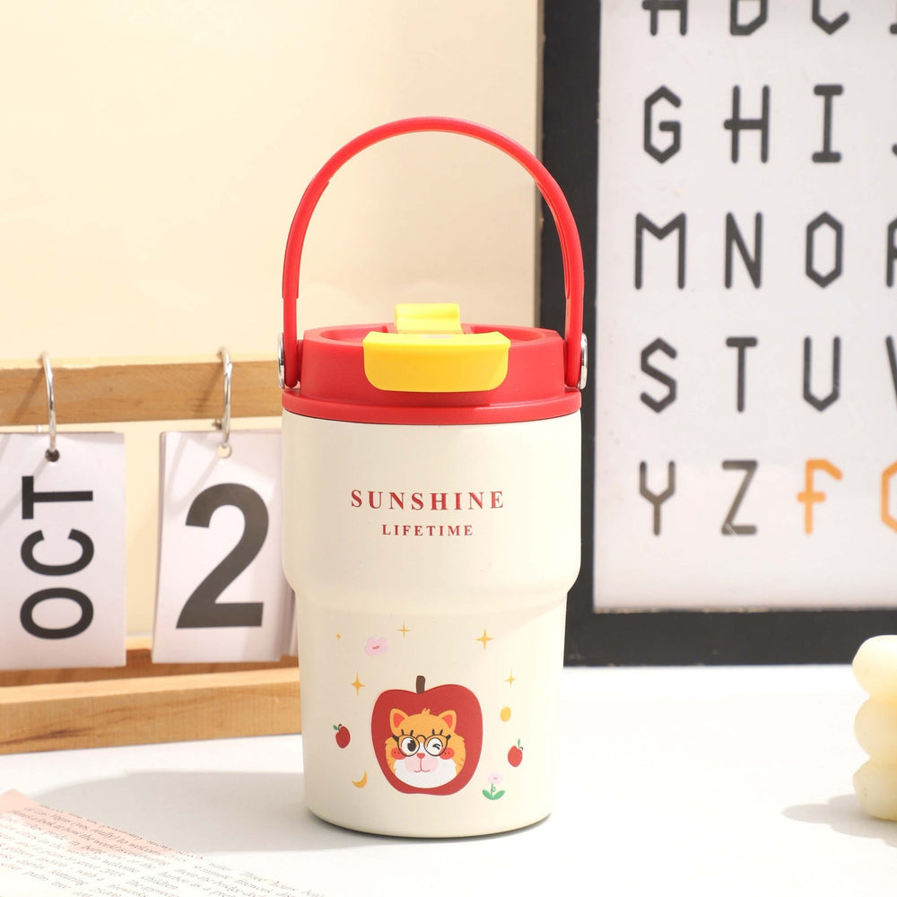 Portable dual-drink coffee mug, cartoon design, 316 stainless steel vacuum insulated tumbler with tea infuser, outdoor travel mug