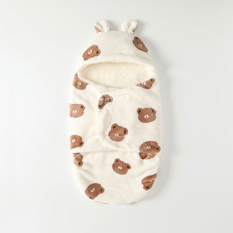 Newborn baby autumn/winter fleece-lined thickened anti-kick sleeping bag, newborn baby anti-startle swaddle, outdoor blanket, autumn season