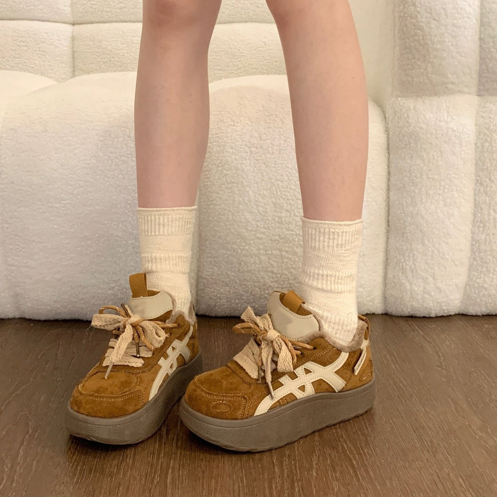 Retro lightweight athletic casual sneakers for women, 2026 new spring hot-selling german army trainers, chunky sole height-increasing lace-up flats