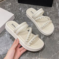 Beaded slippers women's summer outwear fashionnew arrival pearl fairy style two wear thick sole tweed style beach beach shoes