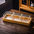 [3-compartment fruit plate with gold edge and water ripples] + wooden plate, thickened plastic