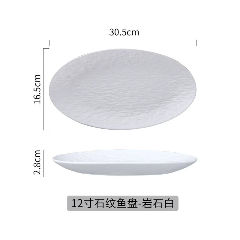 Japanese-style premium black and white ceramic dinnerware - high-end rock texture dinner plates for home use - round steak and chop dishes for restaurants