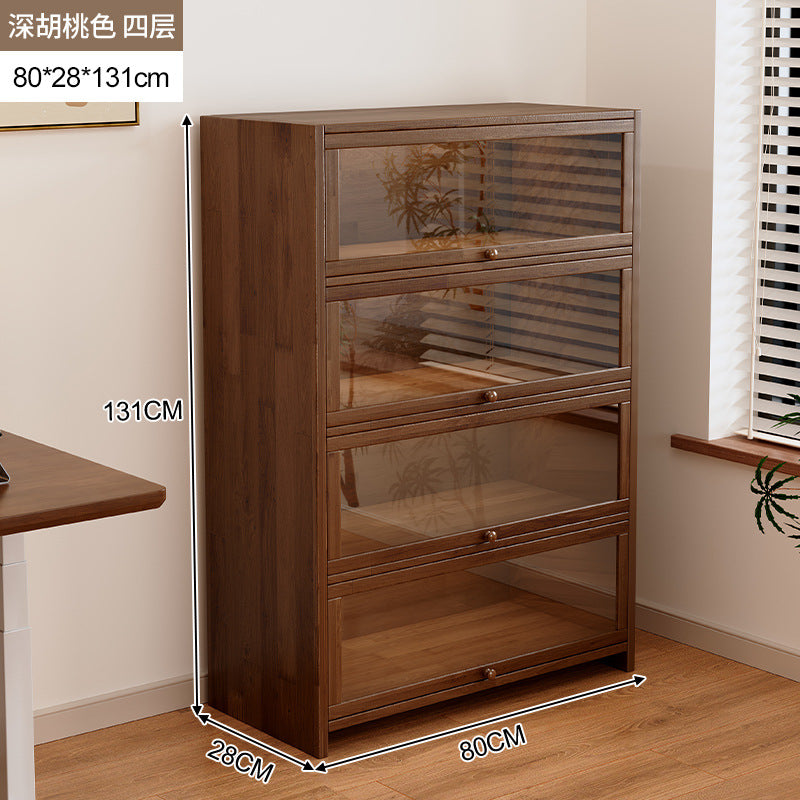 Solid wood dust-proof bookcase integrated against the wall Walnut color storage cabinet Locker Floor storage cabinet Household bookshelf