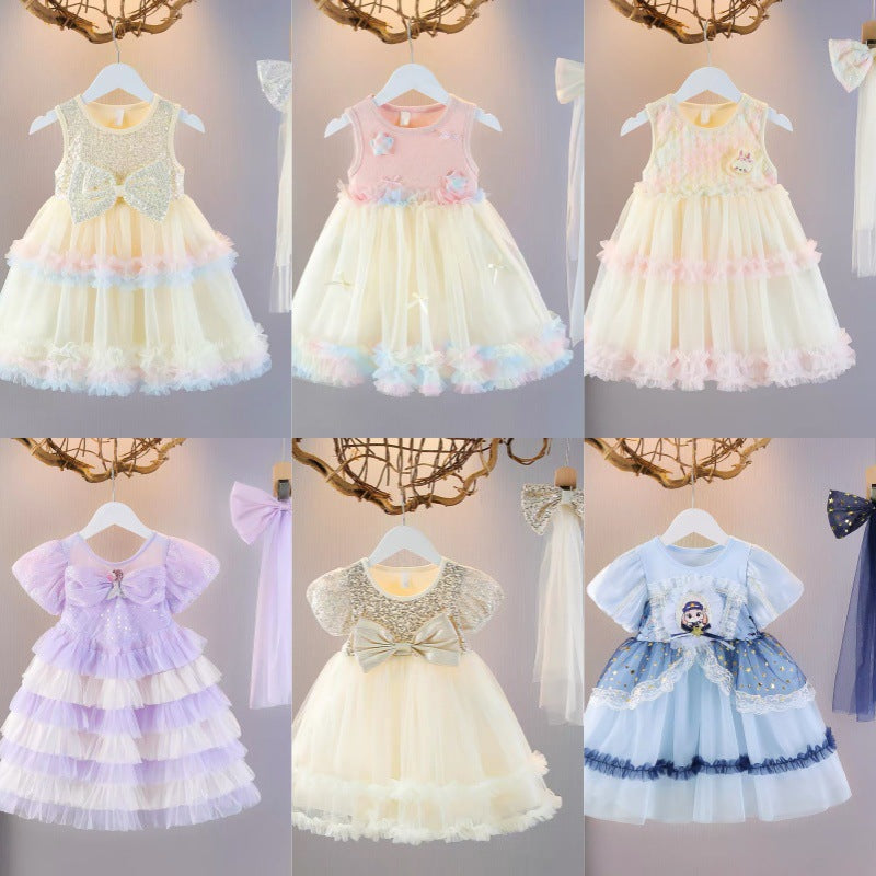 Baby girl sweet melody cake dress - new summer collection: short-sleeve mesh cute princess dress - wholesale available