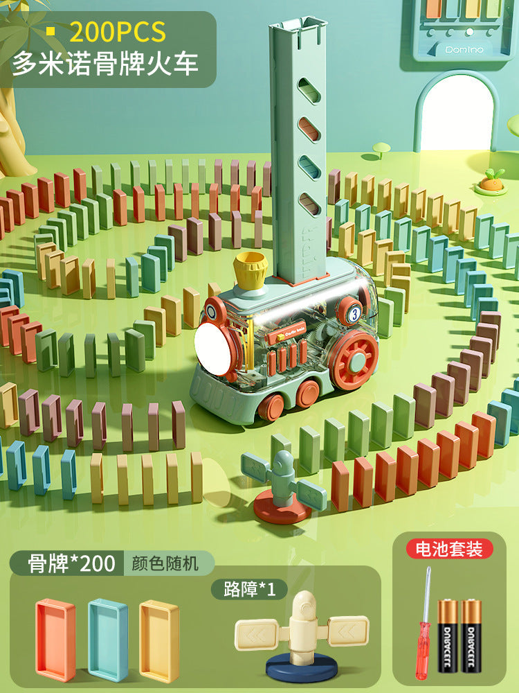 domino train kids educational automatic electric delivery vehicle building block toy gift for boys and girls
