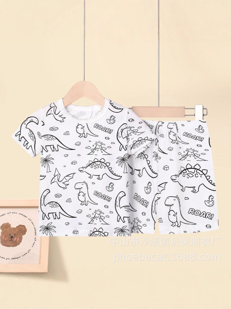 Cartoon european and american cross-border exclusive children's home clothes pajamas suit sketch comfortable breathable diy hand-painted graffiti