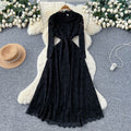 French chic, understated elegance: women's autumn  dress - high-end, slim-fit, figure-flattering, lace maxi dress
