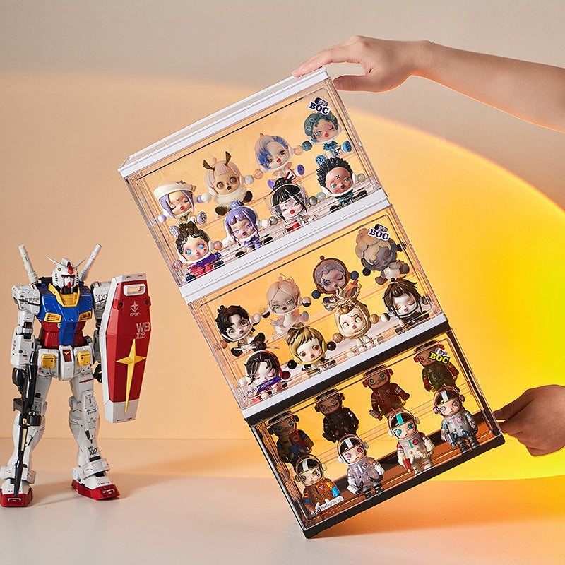 Side door blind box display stand figure display cabinet multi-layer storage dustproof acrylic storage box POP MART