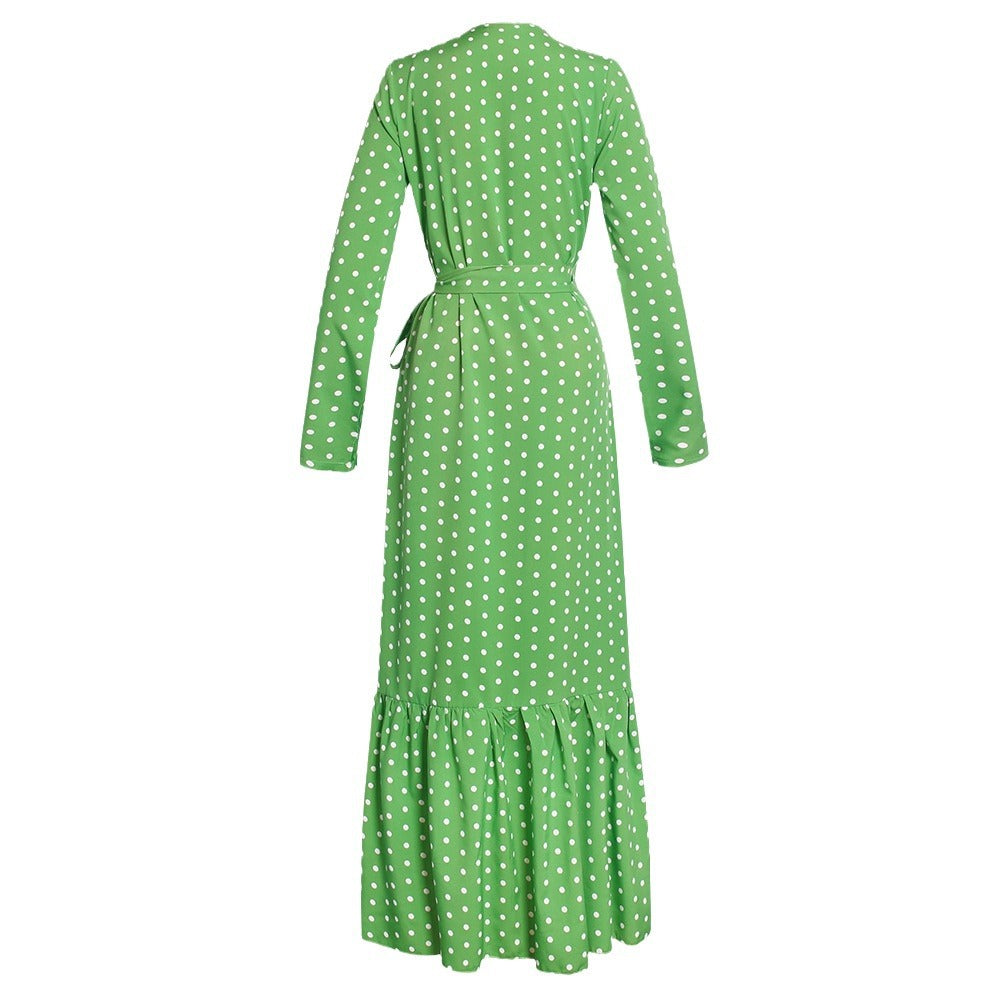 Fashion cross-border supply   african plus size women's clothing polka dot cross belt rufflesdress