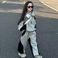 Kids' korean style pants  new color block two-piece set for girls, casual sports sweatpants, spring and autumn fashion (mid-to-large children)