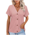 fashion cross-border export spring/summer new solid color button-down loose short-sleeve top t-shirt women's in-stock
