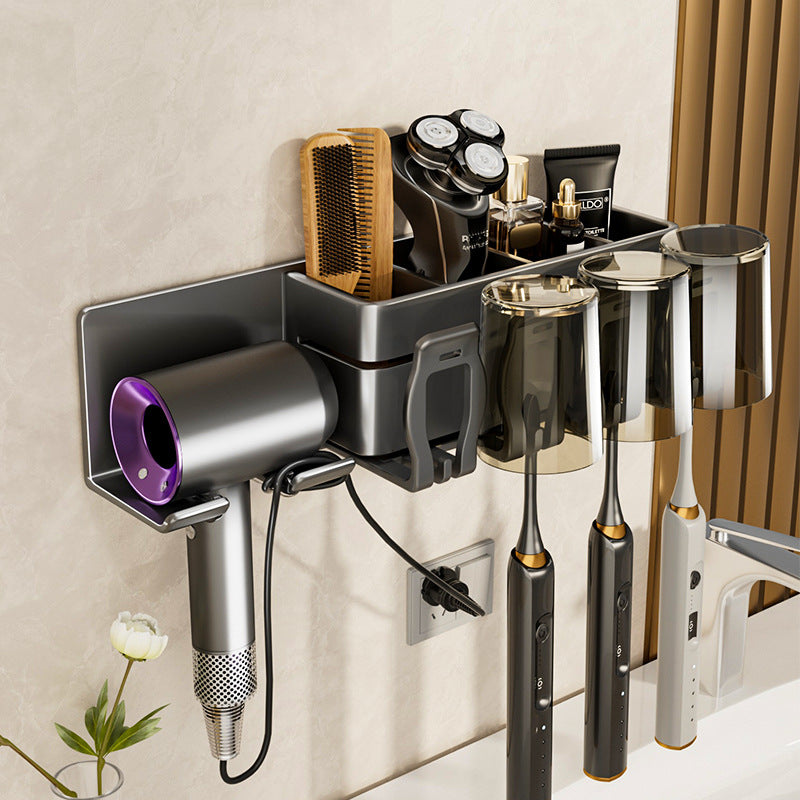 Gun gray toothbrush holder storage rack detachable washable bathroom punch-free wall-mounted electric tooth cup mouthwash cup hair dryer