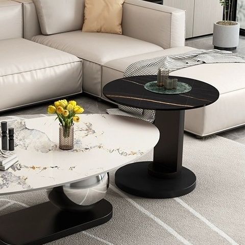 Rock slab coffee table cream style living room for home oval modern small apartment black and white classy design coffee table combination