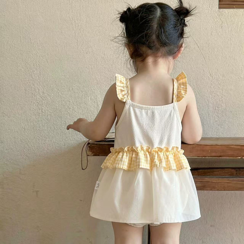Girls' sweet flutter sleeve lightweight romper dress - stylish princess style, perfect for birthdays, first months, and everyday wear