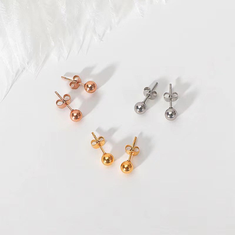 Titanium steel non-tarnish heart circle bead stud earrings - versatile wear, minimalist fashion, trendy design