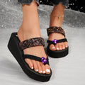 2024 new rhinestone heart flip-flops, cute thong sandals, high heel platform wedge slides