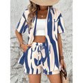 fashion for europe and america:  resort collection - elegant printed two-piece set: shirt & high-waisted shorts (short sleeve)