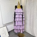 spring new sleeveless solid color wide strap long loose ruffle tiered cake dress