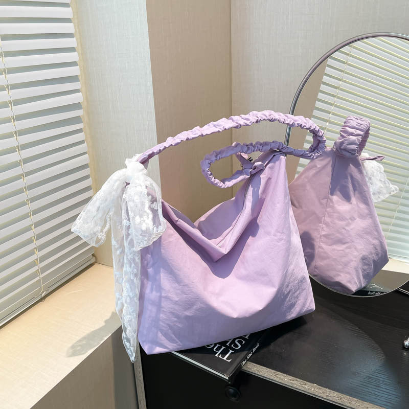 Cross-border 2025 new large-capacity casual nylon messenger bag fashionable and high-end solid color shoulder bag tote bag