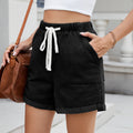 European and american cross-border e-commerce summer new arrivals:  independent store washed, rolled-hem, elastic waist, drawstring denim shorts for women