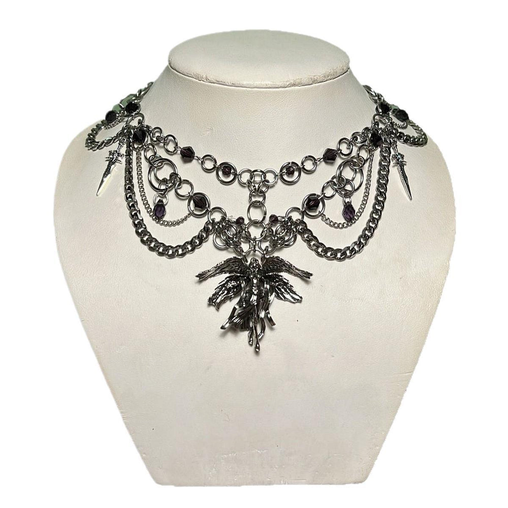 Halloween necklace wholesale: european and american new gothic style metal angel pendant, unique high-end multi-layer choker necklace for women