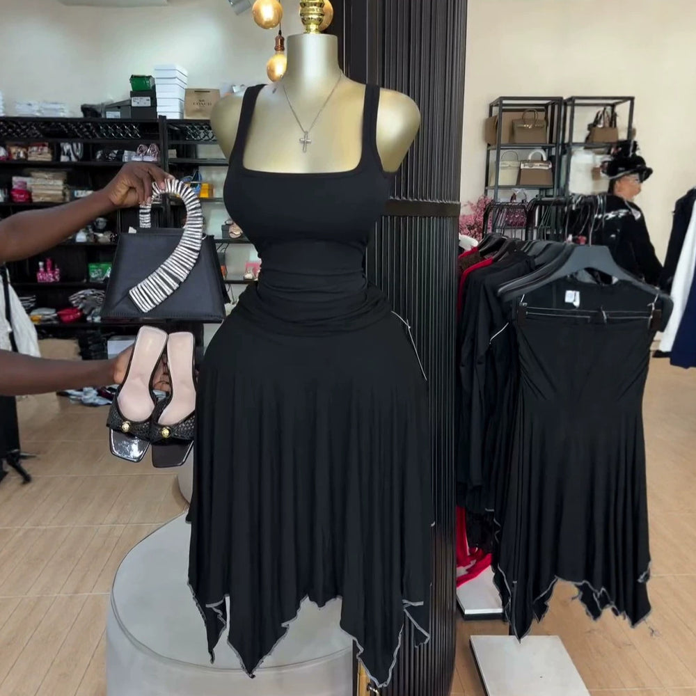 European and american cross-border women's fashion  summer new arrival: elegant camisole top and irregular midi skirt casual set