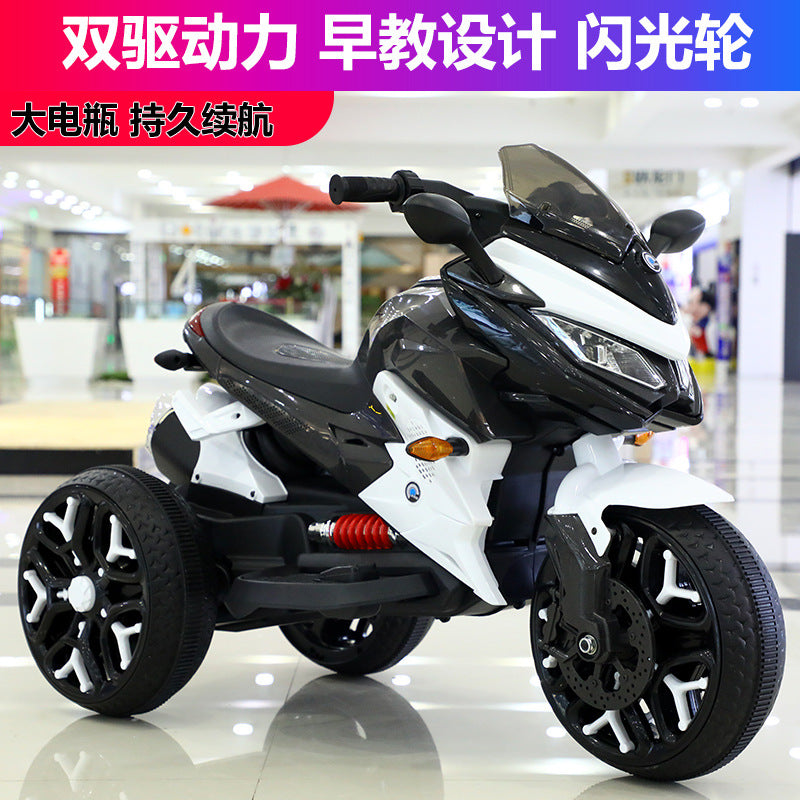 New children's three-wheeled electric motorcycle rechargeable boys and girls toy car electric three-wheeled motorcycle anti-roll
