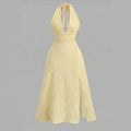 fashion women's deep v neck sleeveless tie back backless silm slit textured retro long skirt
