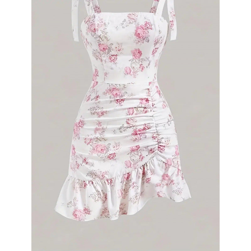 european and american women's clothing french waist halterdress long skirt summer flowers