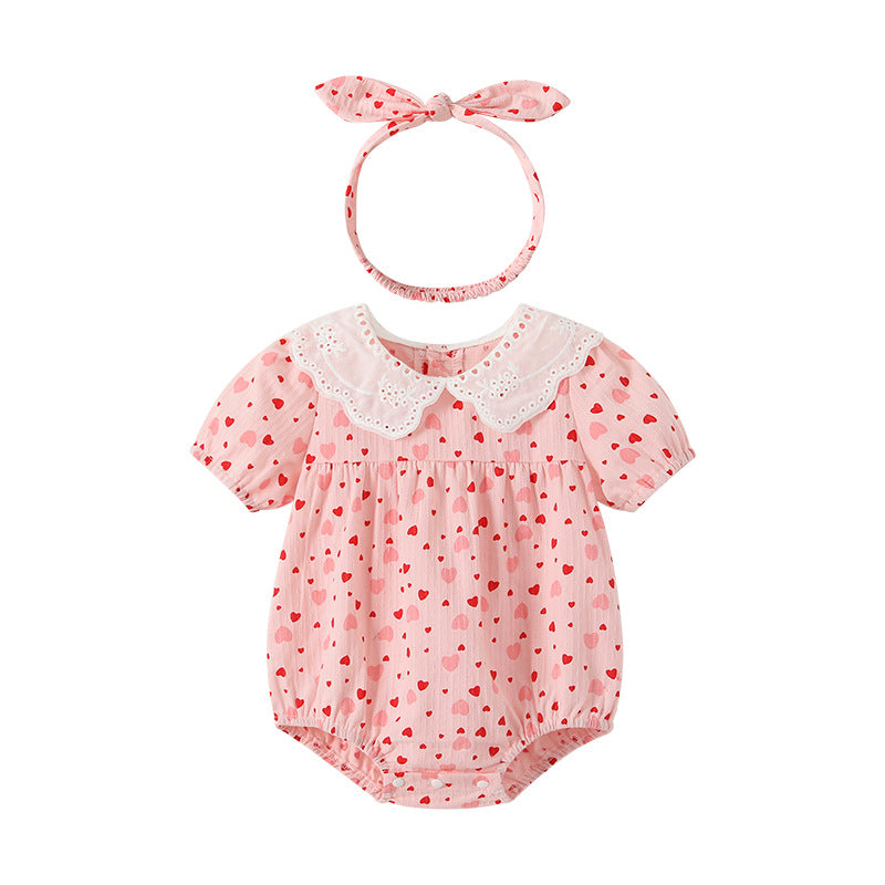 Newborn baby girl's lightweight summer romper - floral print, pure cotton, short-sleeve, snap-crotch bodysuit