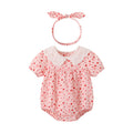 Newborn baby girl's lightweight summer romper - floral print, pure cotton, short-sleeve, snap-crotch bodysuit