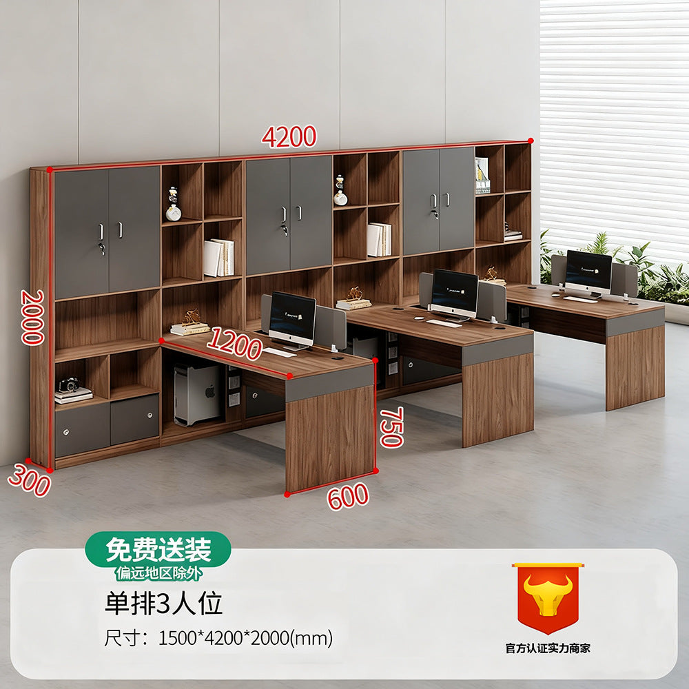 Financial office desk set - executive office desk with high cabinet, two-seat facing configuration for accountants and managers