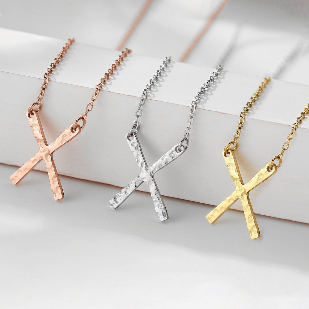 St.delan european and american punk stainless steel necklace fashionxletter hammer pattern pendant simple gold-plated necklace clavicle