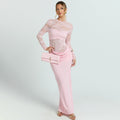 European and american style women's spring new arrival: elegant and chic round neck bandeau long sleeve sexy lace see-through patchwork dress