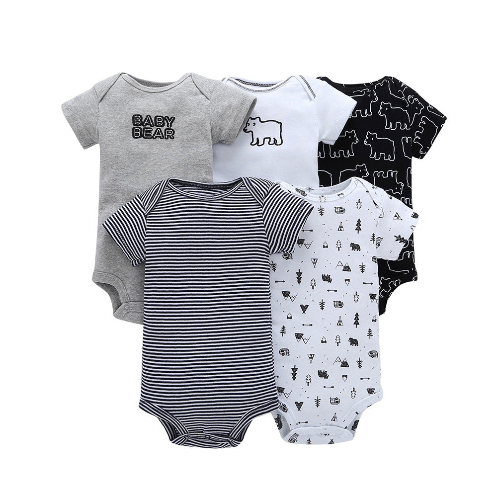 Dropshipping summer infant & toddler short-sleeve mixed color romper, triangle short-sleeve bodysuit, 5-piece set
