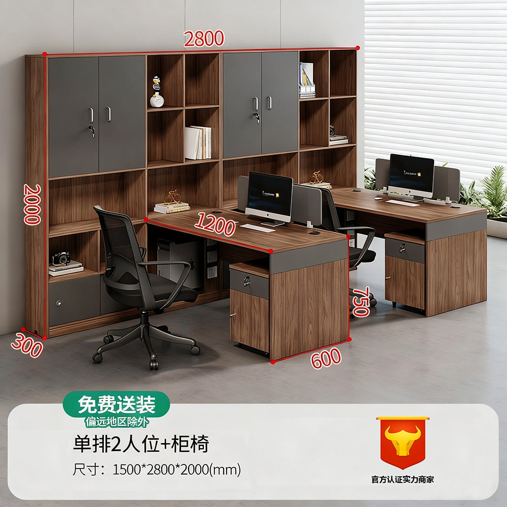 Financial office desk set - executive office desk with high cabinet, two-seat facing configuration for accountants and managers