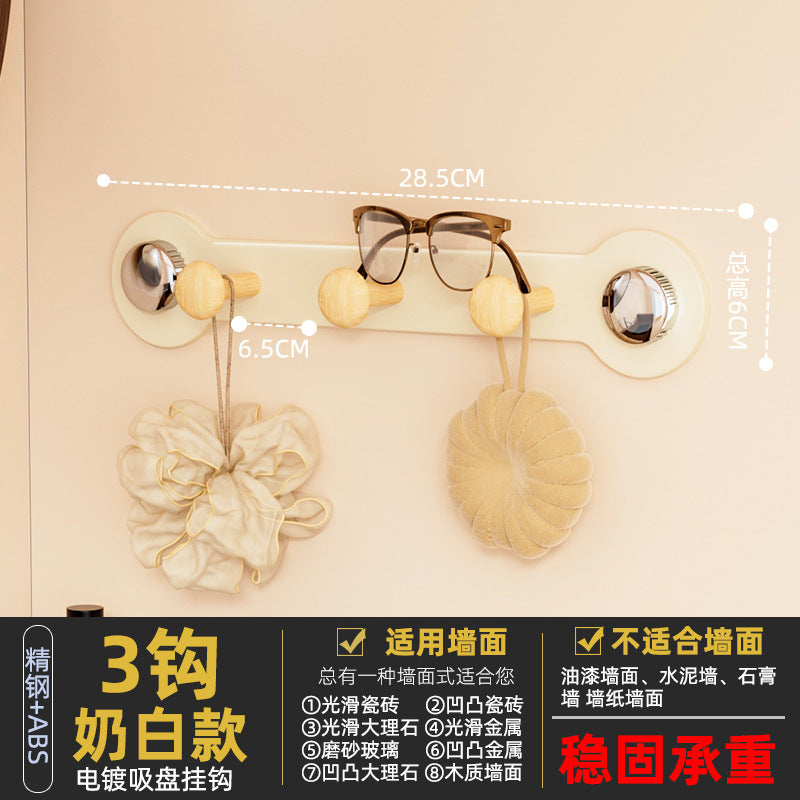 Behind-the-door suction cup hanger, bedroom suction cup hook, high-end retro wood grain strong double suction cup door organizer