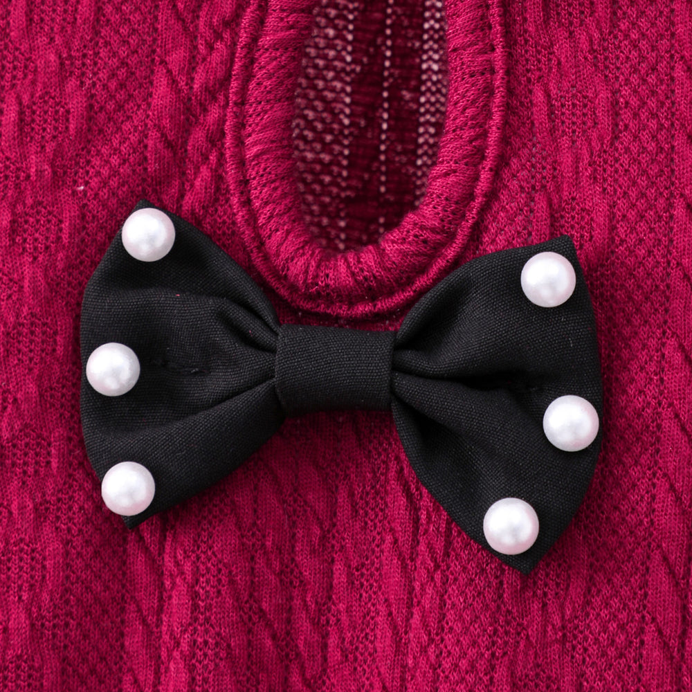 Girls' (tall) dress, autumn long-sleeve solid color bow dress