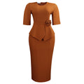 D626  women's summer fashion elegant solid color bodycon ruffle trim 3d floral foreign trade dress