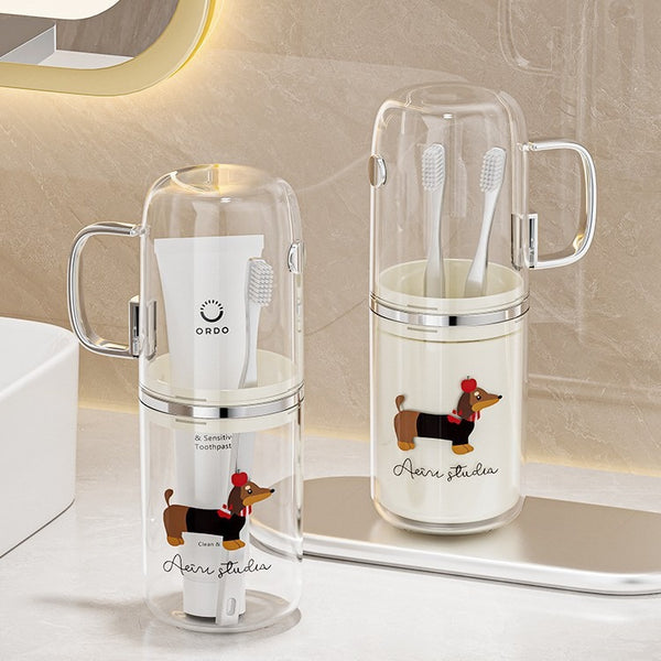 Dachshund Toothbrush Cup Luxury Transparent Travel Set Portable Cartoon Mouthwash Cup Toothbrush Toothpaste Storage Cup