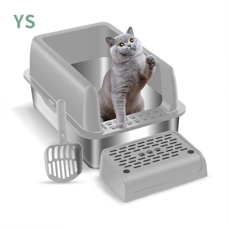 Cat litter box,  stainless steel semi-closed splash-proof cat toilet cat litter box