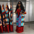 Aliexpress  plus size v-neck dress cross-border e-commerce african women's clothing color block print maxi dress